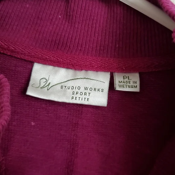 Studio Works Womens Zipfront 3/4 Sleeve Sweat Shirt Petite Large Orchid Purple - Picture 2 of 5